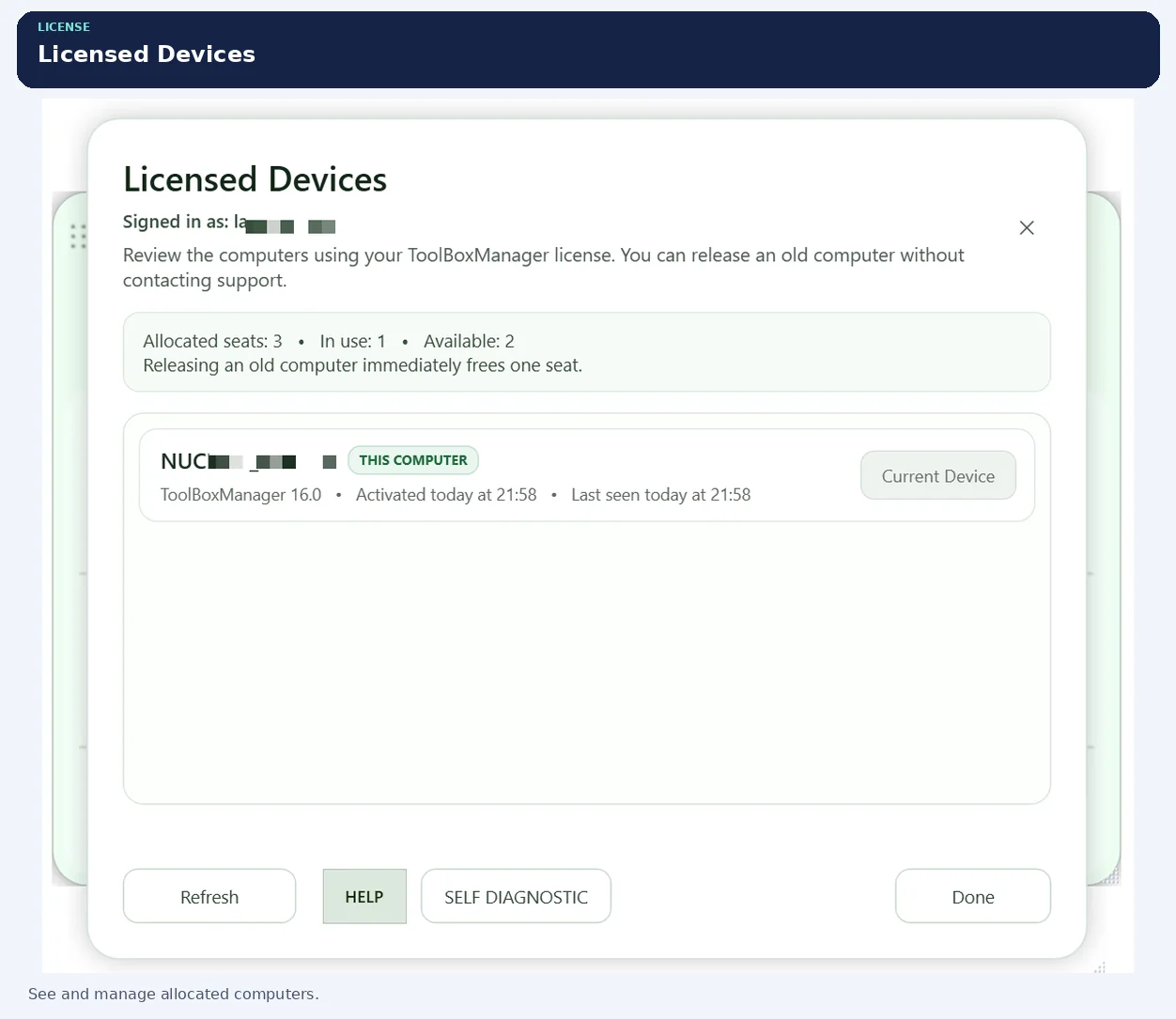 Licensed Devices: view or manage current allocations
