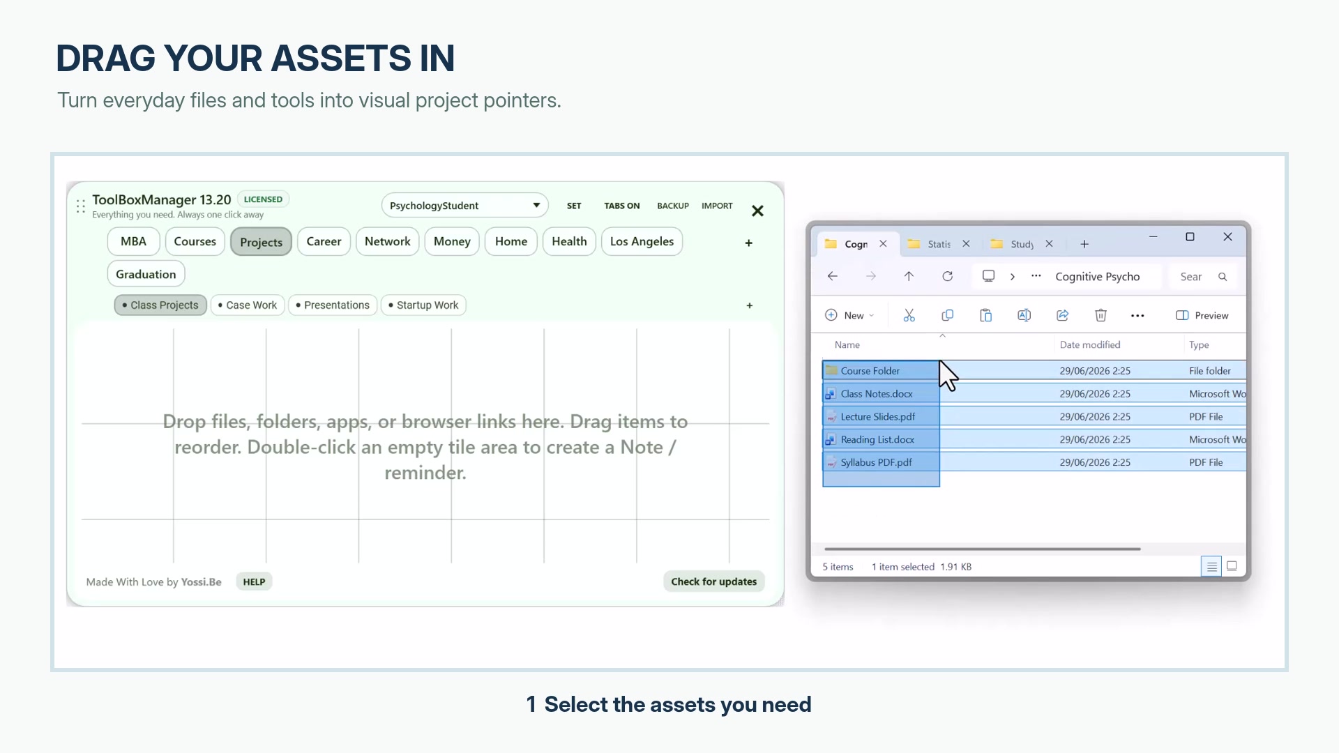 Dragging assets into ToolBoxManager